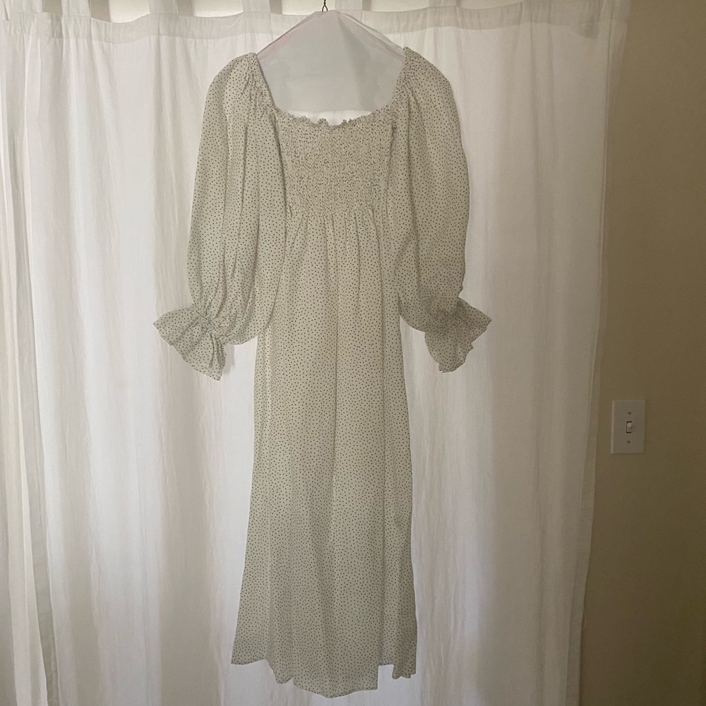 Sleeper Atlanta linen dress in micro polka dot